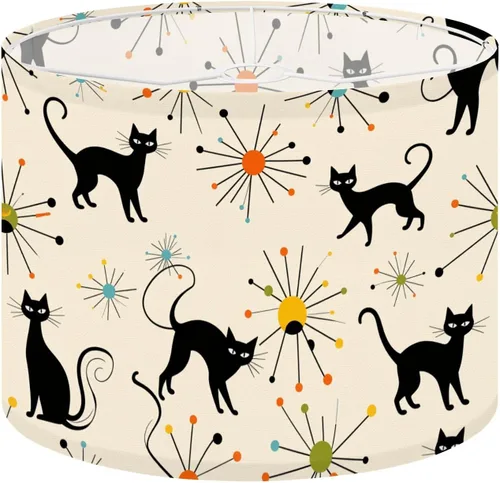 Vista 13 de Drum Lampshade Mid Century Black Cat Starry Lights Retro Style Medium Lamp Shade Replacement Linen Fabric Lampshades for Bedside Table Lamp Floor