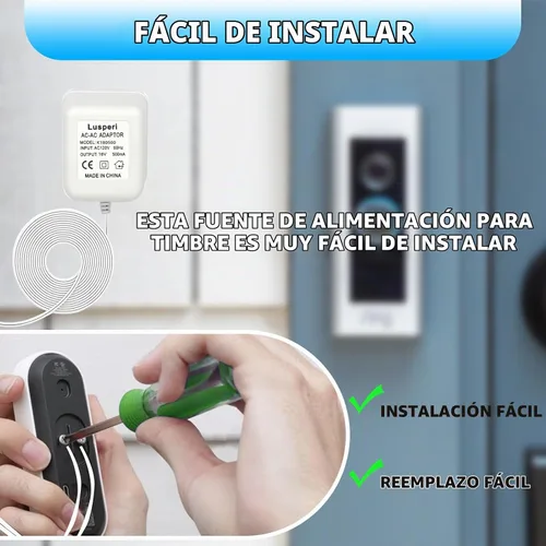 Vista 4 de Cable extra largo de 19.7 pies, transformador de timbre de 18V500mA compatible con timbres de video inalámbricos Ring, Nest, Eufy, Wyze, Arlo