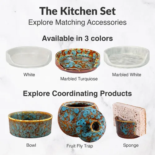 Vista 4 de Soporte de cuchara de cerámica para encimera de cocina y estufa (turquesa mármol)