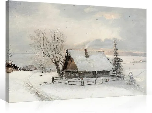 Vista 10 de Huabsad Arte de pared vintage de Navidad, retro, del siglo XVIII, rústico, naturaleza, paisaje, pósteres de lienzo de pueblo de invierno, famosas
