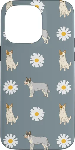 Vista 21 de Funda azul para iPhone 16 con diseño de perro Heeler y margarita azul polvoriento