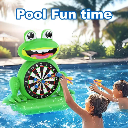 Vista 3 de MOONTOY Juguetes de piscina para niños, juego de mesa inflable de dardos de rana, juegos de piscina para playa y patio trasero, juguetes de agua