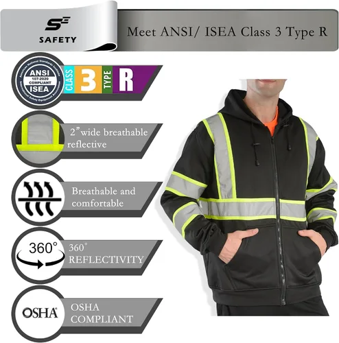 Vista 3 de sesafety Class 3 High Visibility Sweatshirt for Men,Hooded Pullover,Hi-Vis Safety Hoodie Pullover Sweatshirt