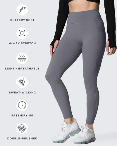 Vista 125 de Aoxjox Trinity - Pantalones de yoga de cintura alta con bolsillos para mujer, control de abdomen, cintura cruzada, leggings de entrenamiento suaves