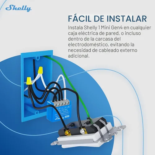 Vista 3 de Shelly 1 Mini Gen4 Interruptor de relé inteligente Wi-Fi, Zigbee y Matter con contactos secos, 1 canal 8A Automatización del hogar Compatible