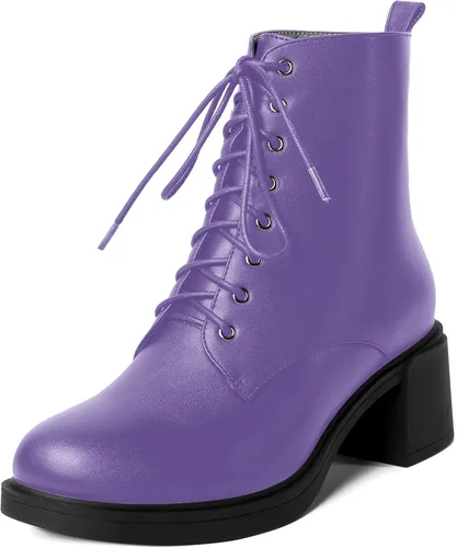 Vista 22 de ROSERWISH Botas altas de tacón bajo y grueso para mujer, con cordones, cómodas, modernas, con puntera redonda, de 2.5 pulgadas