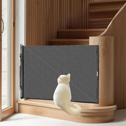 Vista 6 de Puerta retráctil para gatos y perros para interiores, para escaleras, sin perforación, valla antis, puertas de PVC para perros, para puertas