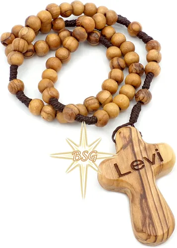 Vista 4 de Rosario personalizado de madera de olivo de Belén, nombre propio, regalos para niños, confirmación, primera comunión, bautismo para niños y niñas.