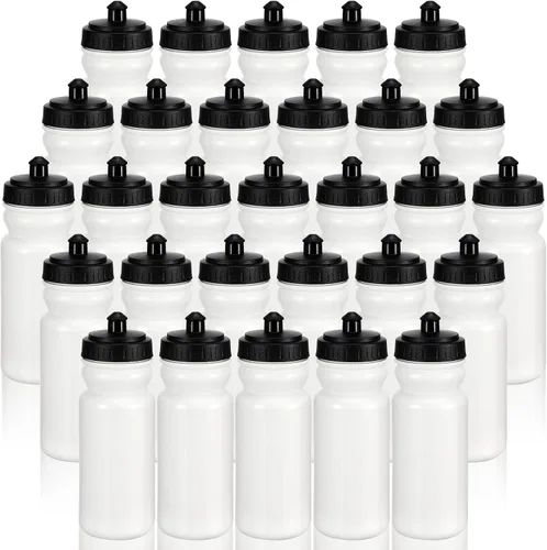 Vista 9 de 50 botellas de agua deportivas de 20 onzas, botellas de agua de plástico reutilizables a granel, botellas de agua en blanco sin BPA para eventos