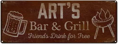 Vista 50 de Adam's Bar and Grill Friends Drink for Free, cartel de aluminio de 5.75 x 15.5 pulgadas, accesorios personalizados para bar y decoración de pared