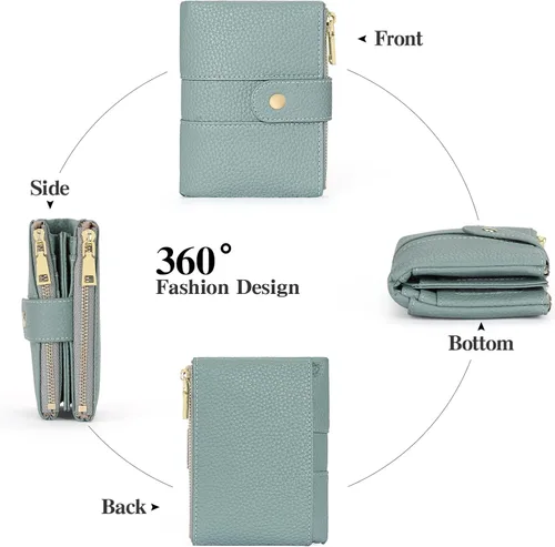 Vista 6 de GOIACII Cartera pequeña para mujer con doble bolsillo con cremallera RFID bloqueo cartera de cuero para mujer