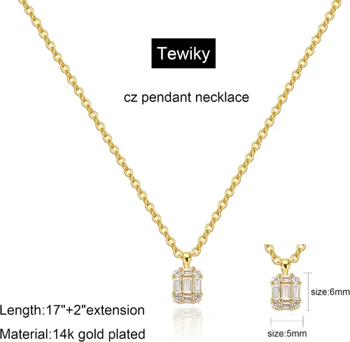 Vista 5 de Tewiky Diamond Pendant Necklace for Women Dainty Gold Layered Necklaces 14k Gold Plated Stacked Cuban Paperclip Chain Choker Necklaces Aesthetic