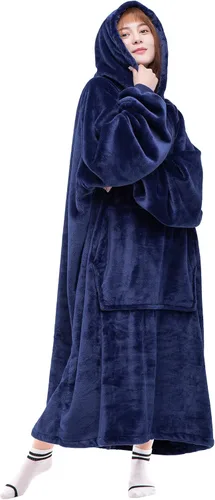 Vista 41 de Waitu - Sudadera tipo manta, para regalar a hombre o mujer, muy cálida y acogedora, gigantesca, con capucha, de gruesa franela, con mangas y un Negro