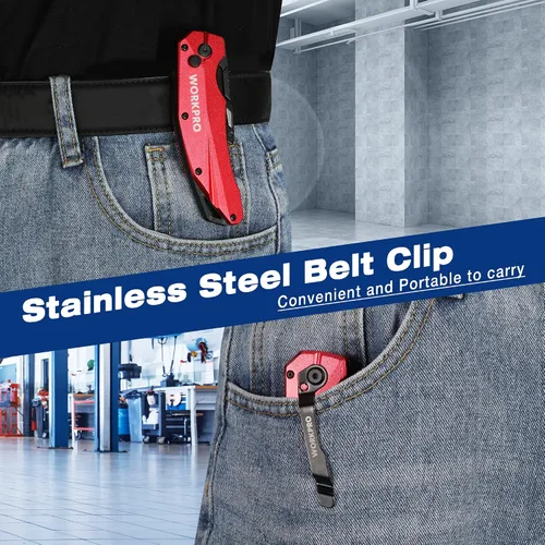 Vista 7 de WORKPRO Cuchillo Utilitario Plegable, Metal Resistente, Cortador de Caja de Bloqueo de Eje de Apertura Rápida, Cuchillo de Hoja de Cambio Rápido, 1