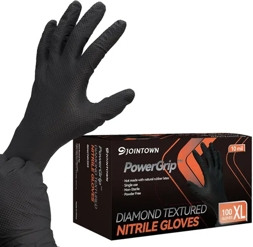 Vista 18 de Jointown Guantes Básicos de Nitrilo de Servicio Pesado, Guantes de Mecánico de Nitrilo Desechables de 8 Mil, con Textura de Diamante Elevada, Caja