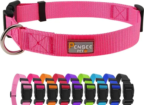 Vista 12 de Collar rojo para perro, collares ajustables básicos para cachorros, pequeños, medianos y grandes, para niñas, con collar de nylon transpirable