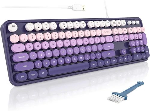 Vista 18 de MOFII Teclados de computadora con cable, teclado USB de tamaño completo Plug Play, bonito teclado estético colorido con soportes plegables