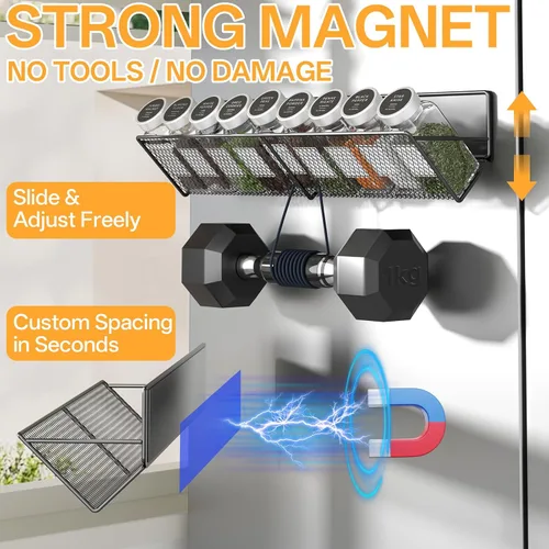 Vista 3 de DTUQYX Estante magnético para especias para refrigerador, paquete de 4, estantes magnéticos extra largos y fuertes (14-16.5 pulgadas), organizador