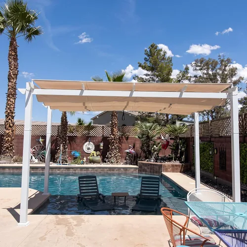 Vista 24 de PURPLE LEAF Pergola retráctil de 10 x 10 pies, pérgola blanca, toldo extra, azul marino