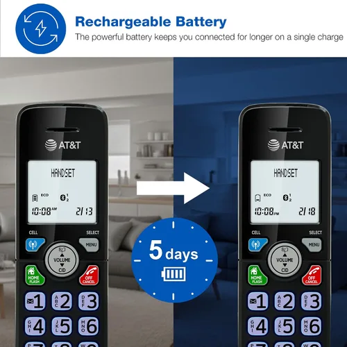 Vista 7 de AT&T Teléfono inalámbrico DECT 6.0 - Bloqueador de llamadas inteligente, Bluetooth conecta a la celda, anuncio de identificación de llamadas