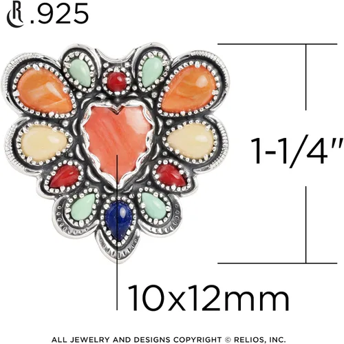 Vista 3 de American West - Anillo de plata de ley para mujer, diseño de corazón con piedras preciosas múltiples, tallas 5 a 10