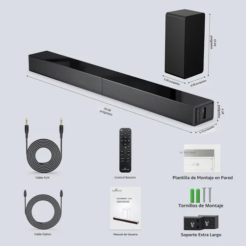 Vista 6 de Barra de sonido LARKSOUND de 2.1 canales con subwoofer, barra de sonido de 31" para Smart TV con HDMI, óptico, AUX, Bluetooth, USB - Sistema