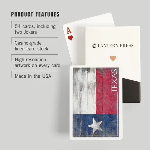 Vista 3 de Lantern Press Bandera rústica del estado de Texas (52 cartas de juego, baraja de cartas de tamaño póquer con comodines)