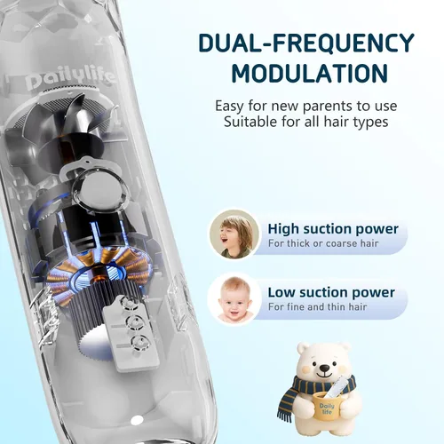 Vista 7 de DAILYLIFE Cortapelos para bebés, cortapelos silenciosos para niños con autismo, kit de corte sensorial de pelo de bebé, recortador de pelo