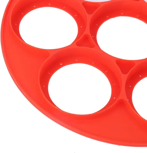 Vista 8 de Oumefar 2 moldes para panqueques de silicona roja para freír huevos con 7 agujeros de forma redonda, herramienta de cocina antiadherente