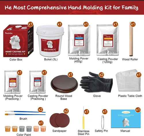 Vista 6 de PewinGo Kit de Moldeo de Manos con Base - Molde de Yeso DIY para Parejas - Ideas de Regalo para San Valentín, Compromiso, Aniversario, Boda
