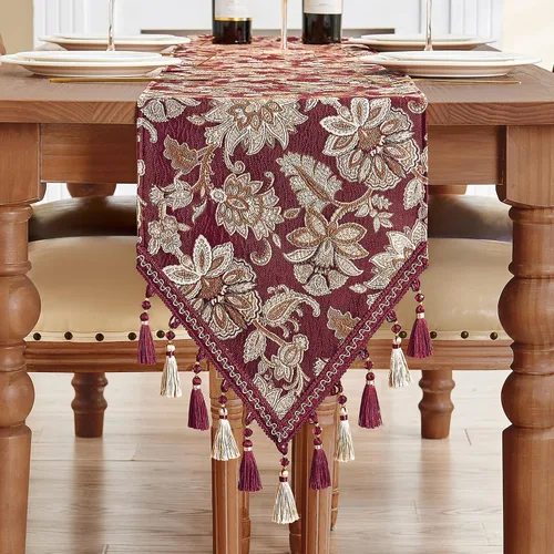 Vista 12 de Loom and Mill Camino de mesa de damasco de lujo de 13 x 72 pulgadas, elegante camino de mesa de comedor de tela jacquard con múltiples cuentas