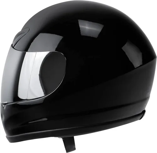 Vista 4 de TCT-MOTORPARTS - Casco de motocicleta para adultos, aprobado por DOT, color negro, visera de espejo de cara completa, casco de calle