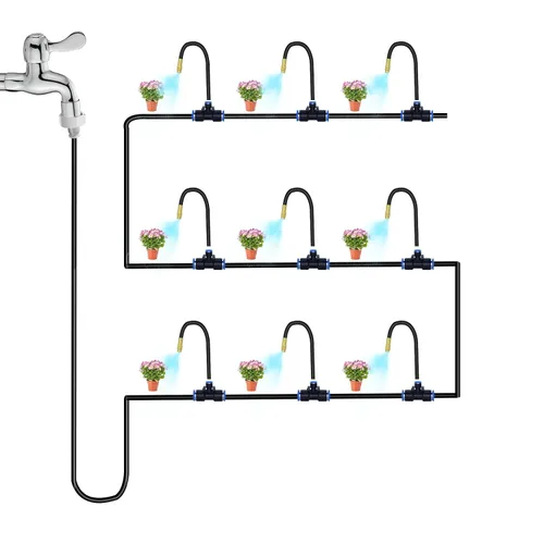 Vista 8 de Sistema de riego por goteo de 49.21 pies, kit de riego por goteo flexible de 360°, sistema de riego automático para jardín, sistema de nebulización