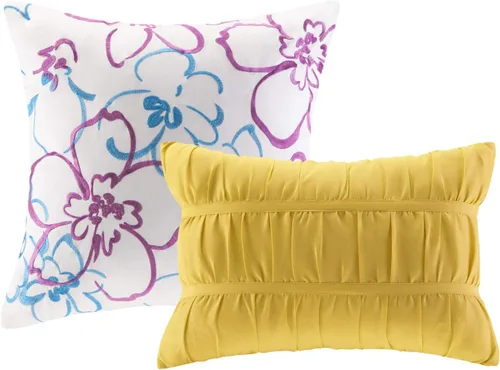 Vista 10 de Juego de edredón de Intelligent Design con diseño floral vibrante, ropa de cama para niñas, juego de funda de almohada combinada, almohada Floral