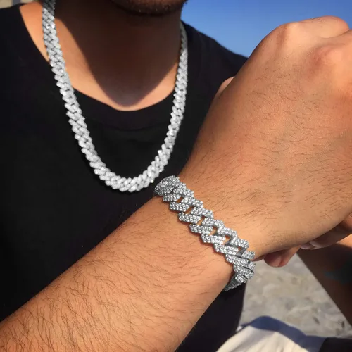 Vista 3 de Luxfine Pulsera de eslabones cubanos de 0.472in, hipoalergénica, chapada en oro real de 14 quilates, joyería de hip hop helada, joyería de hip hop