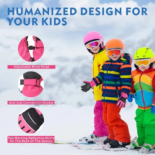 Vista 6 de BQA Guantes de esquí para niños, impermeables, para invierno, clima frío, snowboard, nieve, guantes cálidos para niños y niñas