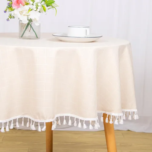 Vista 13 de ShinyBeauty Mantel Redondo Rosa Bebé de 55 Pulgadas Mantel Gingham Rosa a Cuadros Mantel de Mesa de Algodón para Mesa Redonda Mantel a Cuadros Rosa