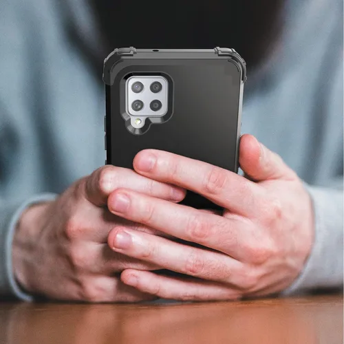 Vista 4 de IDweel Funda para Galaxy A42 5G con protector de pantalla de vidrio templado, híbrida 3 en 1, a prueba de golpes, resistente, cubierta de Negro