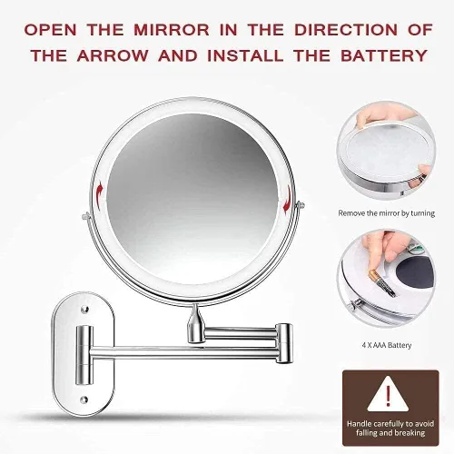 Vista 2 de Wall Mounted Makeup Mirror LED Touch Sn Adjustable Light Double Sided 1X/10X Magnifying Vanity Mirror