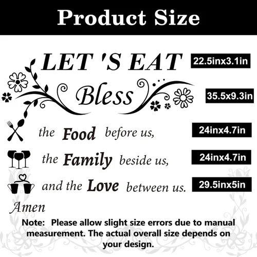 Vista 4 de Calcomanías de pared para cocina, cena, oración, calcomanías de pared de vinilo con citas de cocina, calcomanías de pared con texto en inglés "Let's