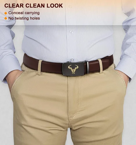 Vista 7 de BULLIANT Cinturón para hombre, cinturón de marca con trinquete de cuero genuino para regalo, talla personalizada