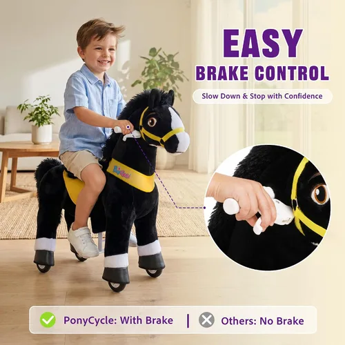 Vista 4 de PonyCycle Juguetes para montar Caballo negro esencial Modelo E (con freno/ 76 cm de altura/Tamaño 3) Pony Rider Animales caminantes Caballo balancín