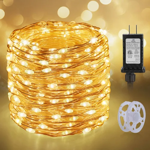 Vista 23 de KNONEW Guirnalda de luces de Navidad para exteriores de 100 pies, 300 luces LED para exteriores, impermeable, 8 modos, decoración para bodas Blanco