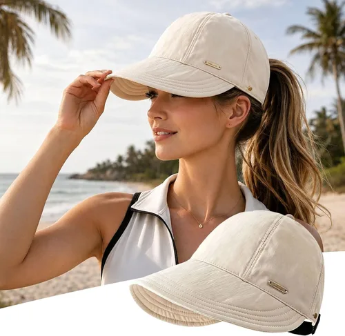 Vista 2 de Sombreros de visera ancha para mujer, sombrero de sol UPF 50+ para viajes Beige