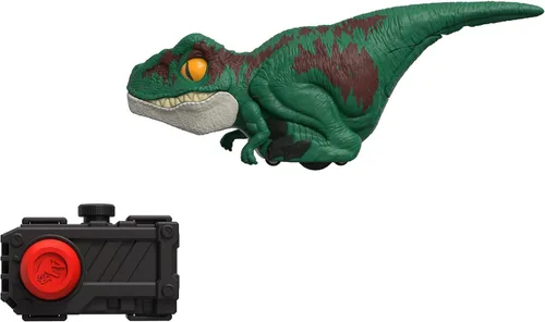 Vista 11 de Mattel Jurassic World Dominion - Juguete de dinosaurio sin jaula con movimiento y sonido controlados por clicker, figura de acción de dinosaurio rojo