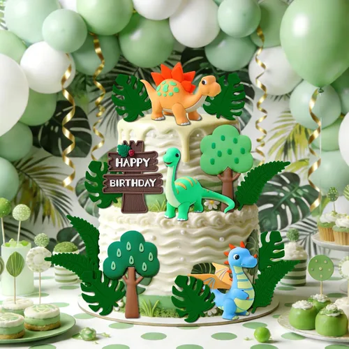 Vista 4 de 12 piezas de decoración de pastel de cumpleaños de dinosaurio, decoración de pastel de dinosaurio, suministros de fiesta de cumpleaños, recuerdos
