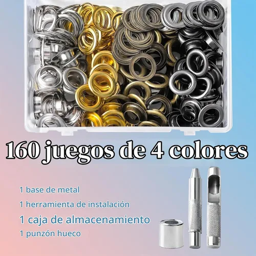 Vista 5 de YHNTGB 160 juegos de herramientas de metal de 1/2 pulgada con ojales de 4 4 colores -160 piezas