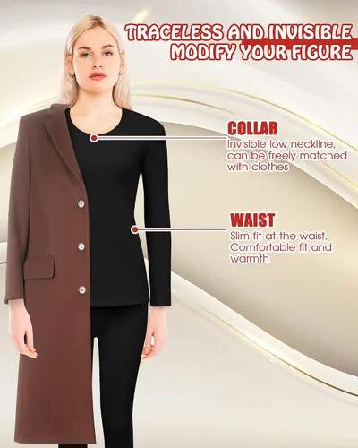 Vista 5 de Conjunto de ropa interior térmica con forro polar para mujer, capa base larga para invierno, clima frío, suave, cálido, parte inferior