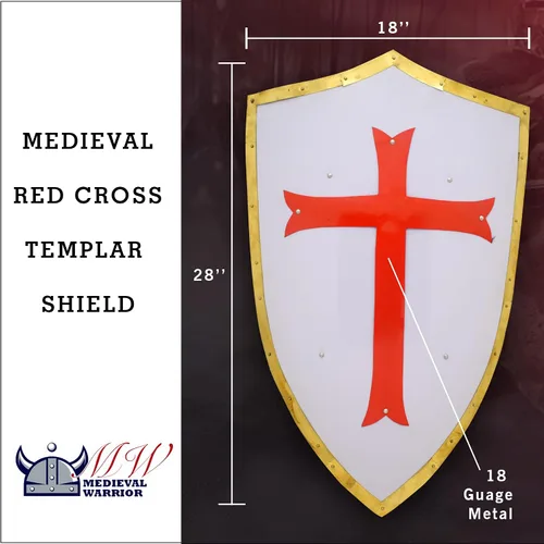 Vista 2 de Medieval Warrior Escudo Cruzado Templador Caballero 18G Acero LARP