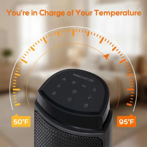 Vista 3 de Calentador de espacio de 23 pulgadas, calentadores portátiles de 1500 W para uso en interiores y exteriores, calentamiento rápido con oscilación